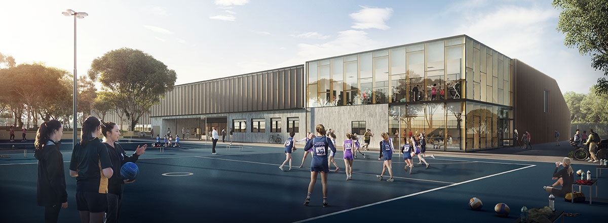 artists impression of external netball courts at Maroondah Nets